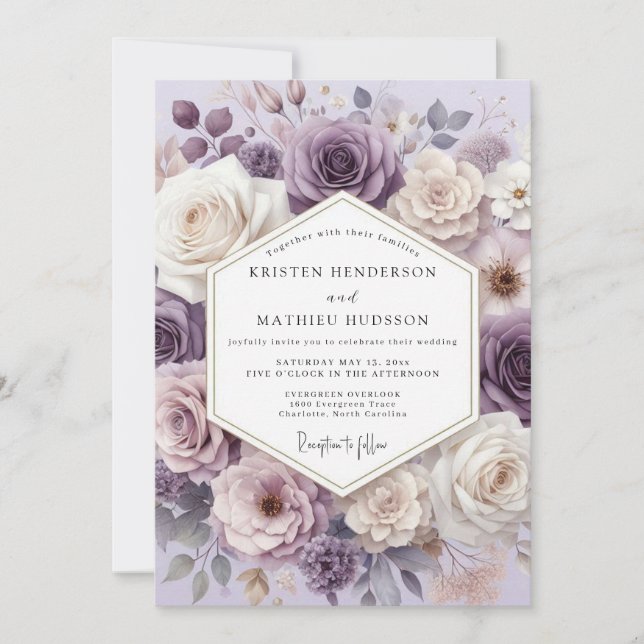 Invitation Lavender Floral Blossom Wedding (Devant)