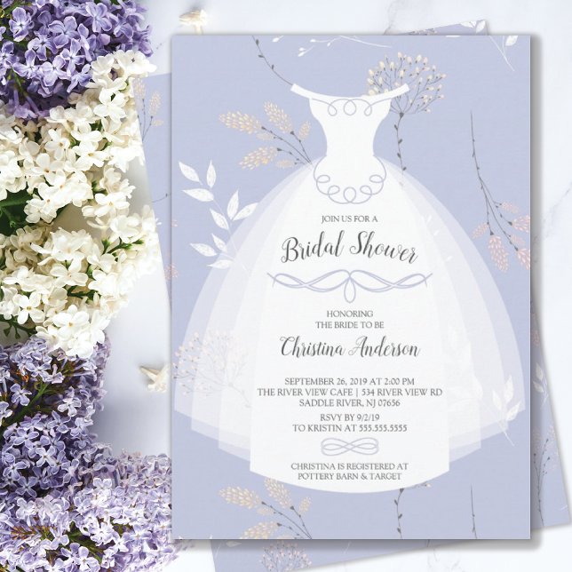 Invitation Lavender Floral Elegance Bride Gown Fête des marié (Créateur téléchargé)