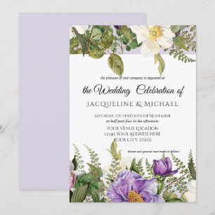 Invitation Lavender Floral Ivory Mariage Rose Peony w Foliage