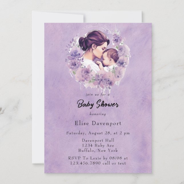 Invitation Lavender Floral maman et moi Baby shower fille (Devant)