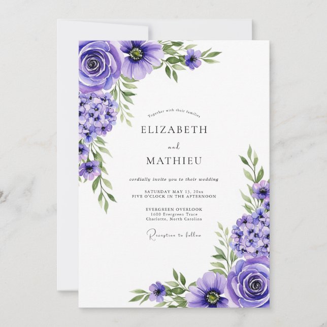 Invitation Lavender Floral Romance Wedding (Devant)