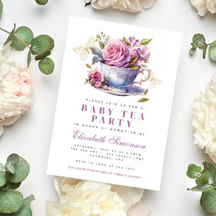 Invitation Lavender Floral Tea Cup Baby Tea Party Baby shower