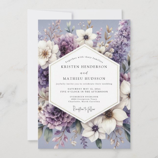 Invitation Lavender Floral Twilight Wedding (Devant)