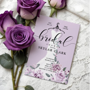 Invitation Lavender Florals Blanc Mariage robe Fête des marié