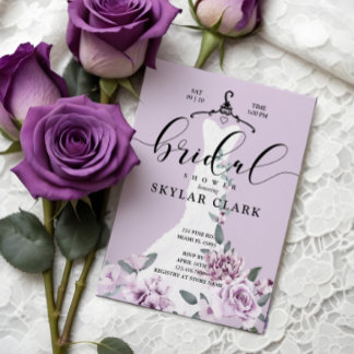 Invitation Lavender Florals Blanc Mariage robe Fête des marié