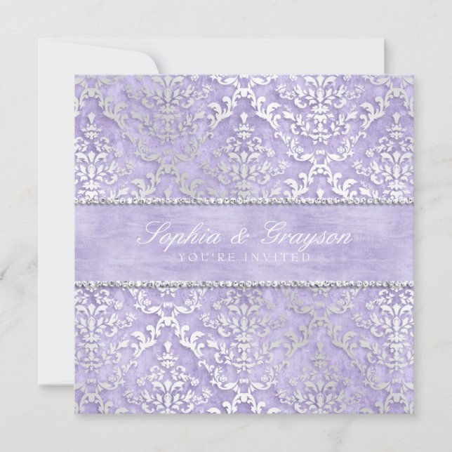 Invitation Lavender Glimmer Mariage damassé (Devant)