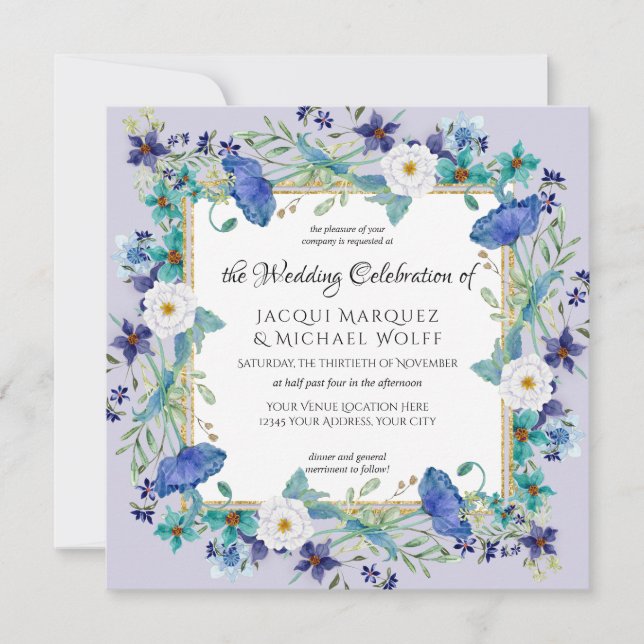 Invitation Lavender Gold Aquarelle Poppy Floral Mariage (Devant)