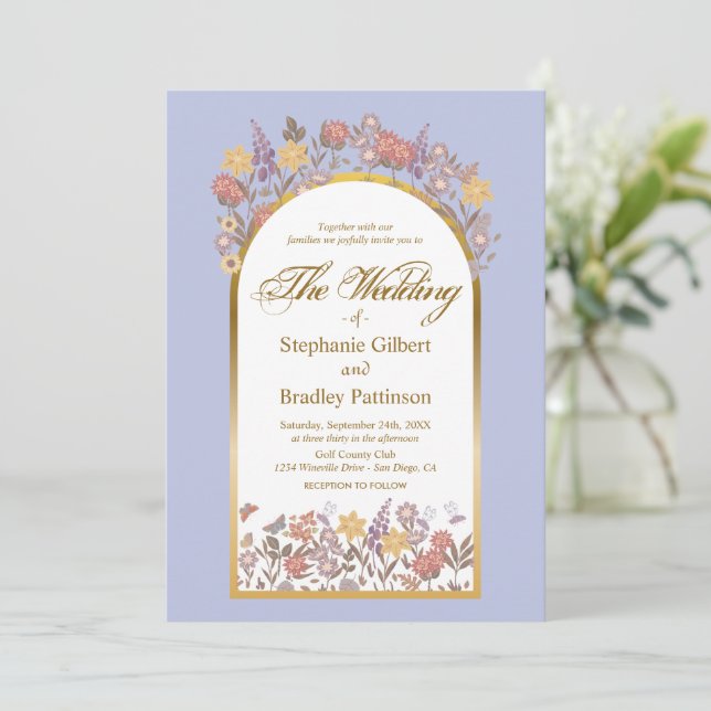Invitation Lavender Gold Botanical Floral Élégant Mariage (Debout devant)