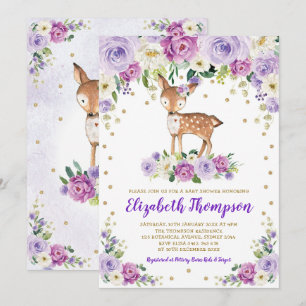 Invitation Lavender Gold Floral Baby shower de cerfs de bois