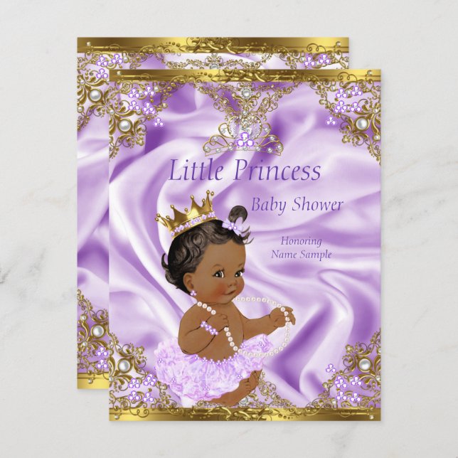 Invitation Lavender Gold Princess Baby shower ethnique fille (Devant / Derrière)