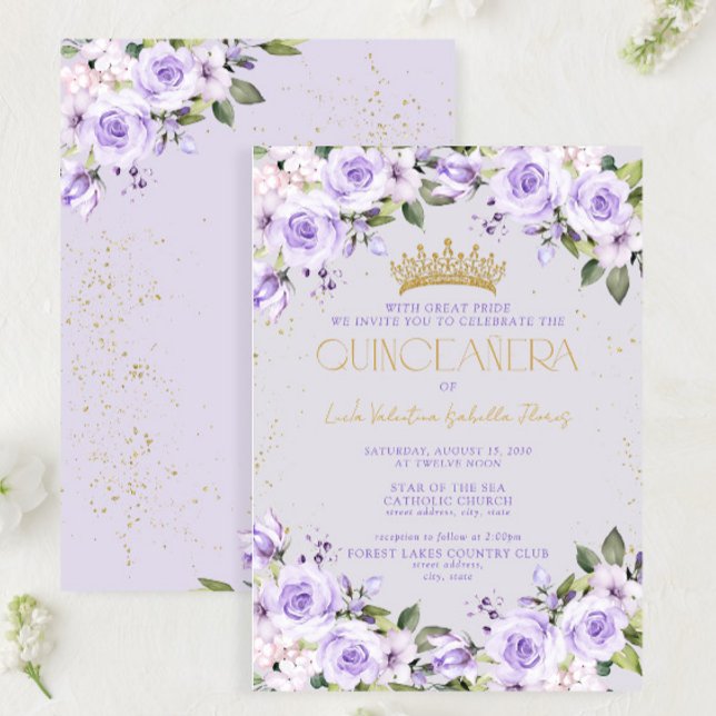 Invitation Lavender Gold Quinceañera Mis Quince 15 Años (Créateur téléchargé)