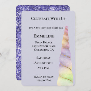 Invitation Lavender Gold Rose Purple Lime Unicorn Anniversair