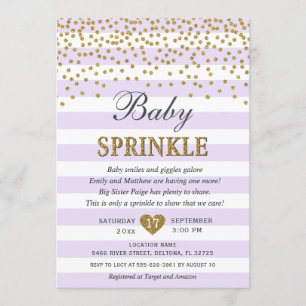 Invitation Lavender Gold Stripe Confetti Baby Girl