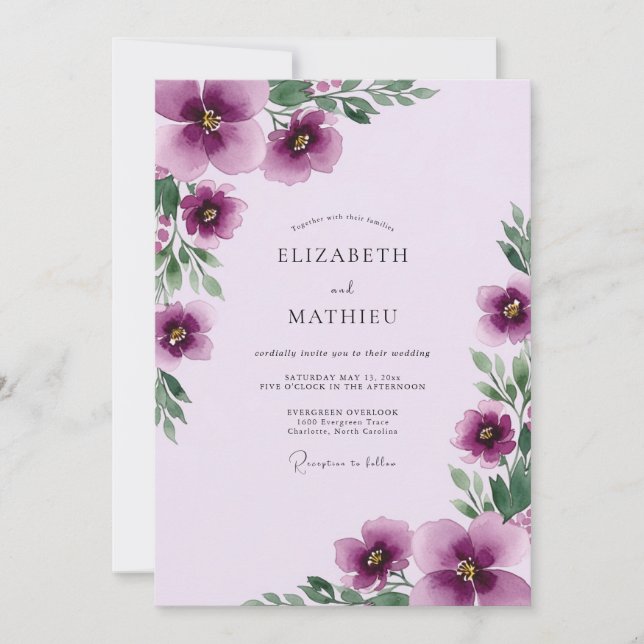 Invitation Lavender Graceful Watercolor Wedding (Devant)