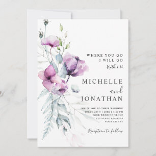 Invitation Lavender Grey Floral Bible Verse Mariage chrétien