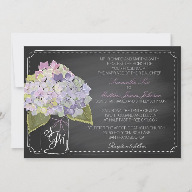Invitation Lavender Hydrangea Chalkboard Rustique Mariage (Devant)