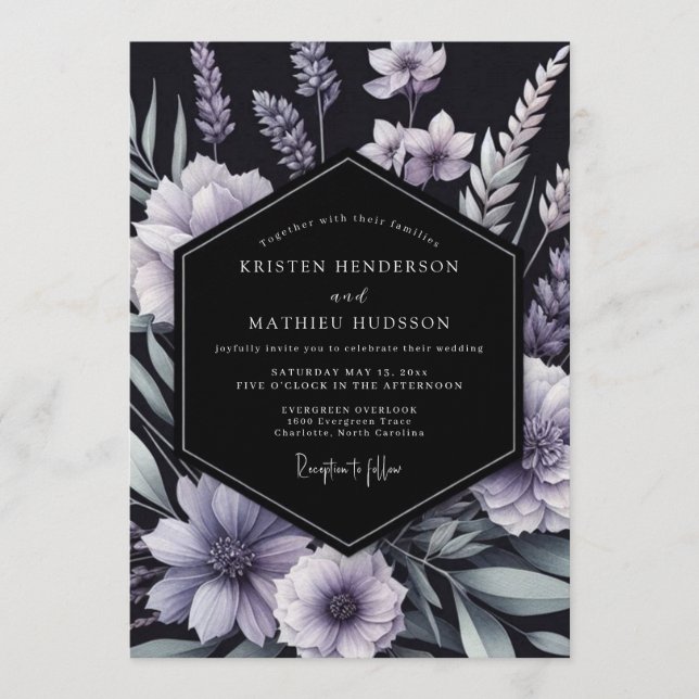 Invitation Lavender Inky Floral Wedding (Devant)