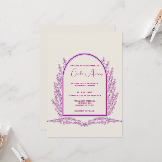 Invitation Lavender Ivory Floral Boho Mariage (Devant/Arrière en situation)
