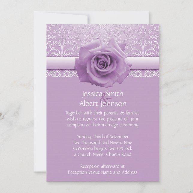 Invitation Lavender Lace Damask Beauté Rose Mariage Inviter (Devant)