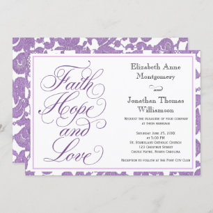 Invitation Lavender Lace Script Faith Hope & Love Mariage