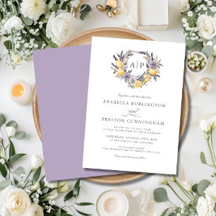 Invitation Lavender Lemon Monogram Floral Crest Mariage