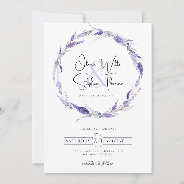 Invitation Lavender Lilac Botanique Florale Boho Enregistrer  (Devant)