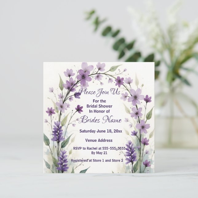 Invitation Lavender Lilac Floral Arch Bridal Shower  (Debout devant)