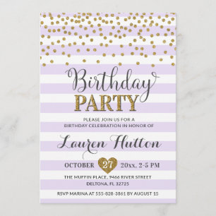 Invitation Lavender Lilac Gold Parties scintillant Élégante f