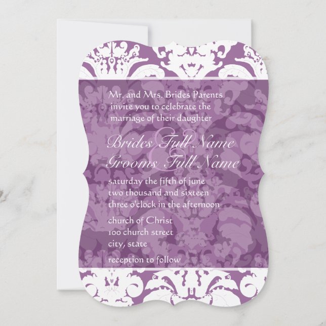 Invitation Lavender Lilac Mariage damassé (Dos)