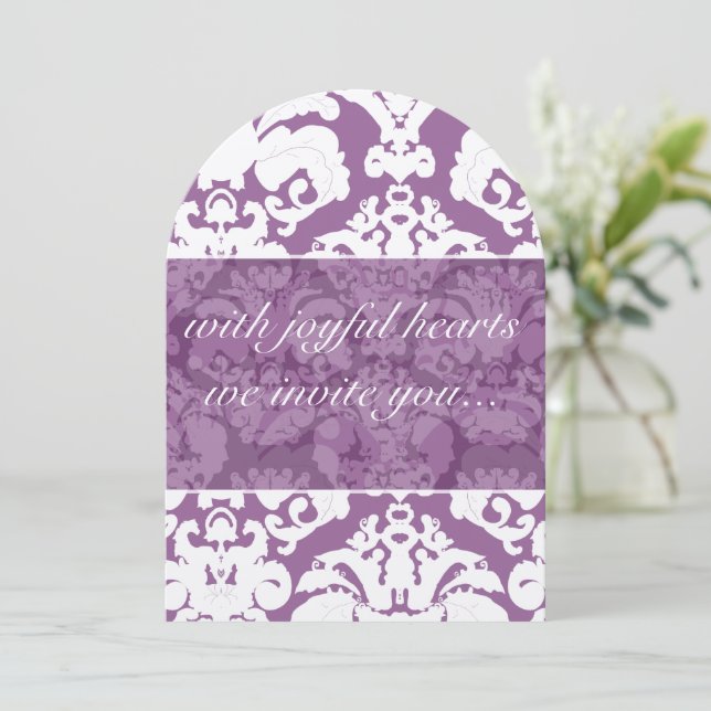 Invitation Lavender Lilac Mariage damassé (Debout devant)