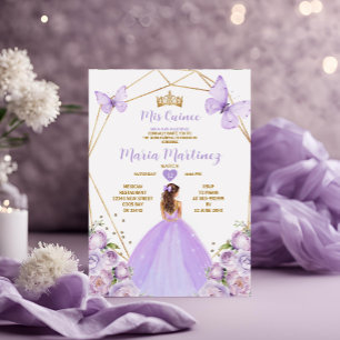 Invitation Lavender Lilac Princess Butterfly Gold Quiñceanera