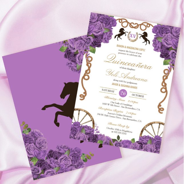 Invitation Lavender Lilac Roses Ouest Charra Quinceañera (Créateur téléchargé)