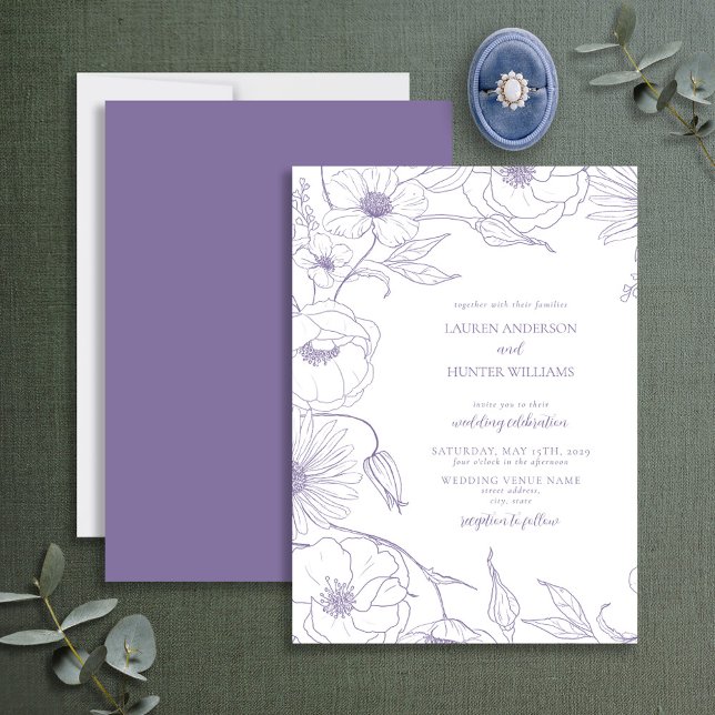Invitation Lavender Line Art Floral Mariage (Créateur téléchargé)