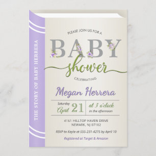Invitation Lavender livre livre bibliothèque Baby shower fill