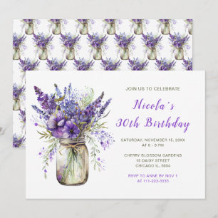 Invitation Lavender Mason Jar fête d'anniversaire