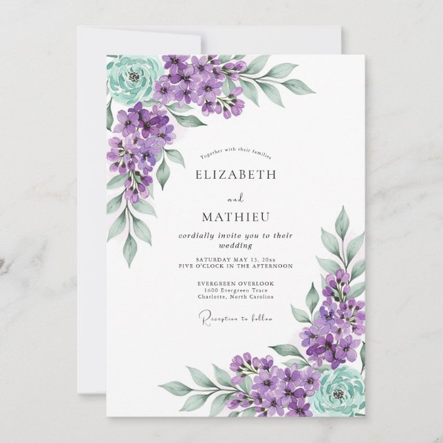 Invitation Lavender Mint Lovely Spring Wedding (Devant)