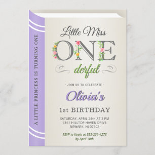 Invitation Lavender Miss Onederful Girl 1er Anniversaire