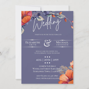 Invitation Lavender Orange Floral Mariage Moderne