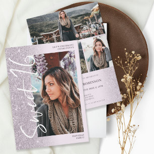 Invitation Lavender parties scintillant ombre script 4 photos