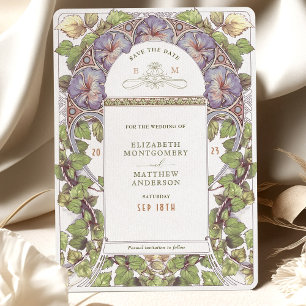 Invitation Lavender Petunia Enregistrer la date Art Nouveau V