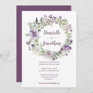 Invitation Lavender Plum Purple Creme Floral Mariage Wreath