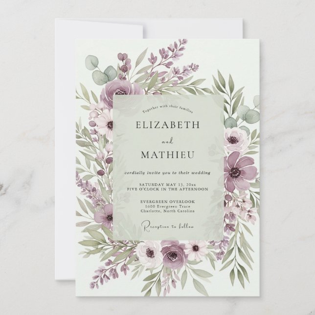 Invitation Lavender Poetic Botanical Wedding (Devant)