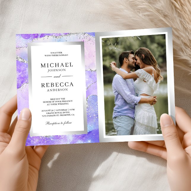Invitation Lavender Purple Agate Marble QR Code Wedding (Créateur téléchargé)