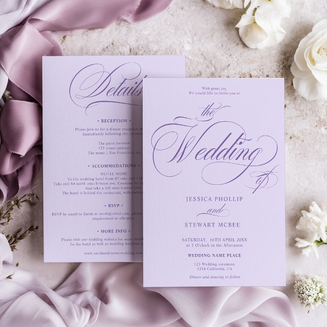 Invitation Lavender Purple all in one calligraphy wedding  (Lavender Purple all in one calligraphy wedding Invitation)
