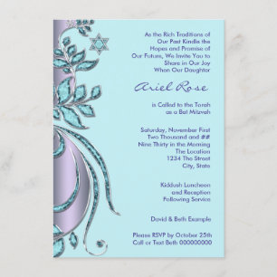 Invitation Lavender Purple and Turquoise Blue Bat mitzvah