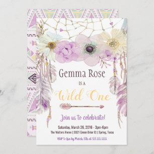 Invitation Lavender & Purple Boho Wild One First Birthday