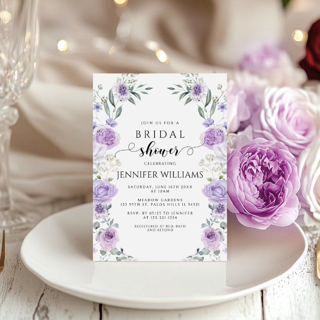 Invitation Lavender Purple Flower Boho Wreath Bridal Shower (Créateur téléchargé)