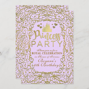 Invitation Lavender Purple Gold Castle Royal PRINCESS PARTI