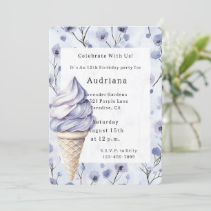 Invitation Lavender Purple Ice Cream Cones Floral Anniversair