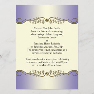 Invitation Lavender Purple Ornate Gold Scrolls Post Mariage I